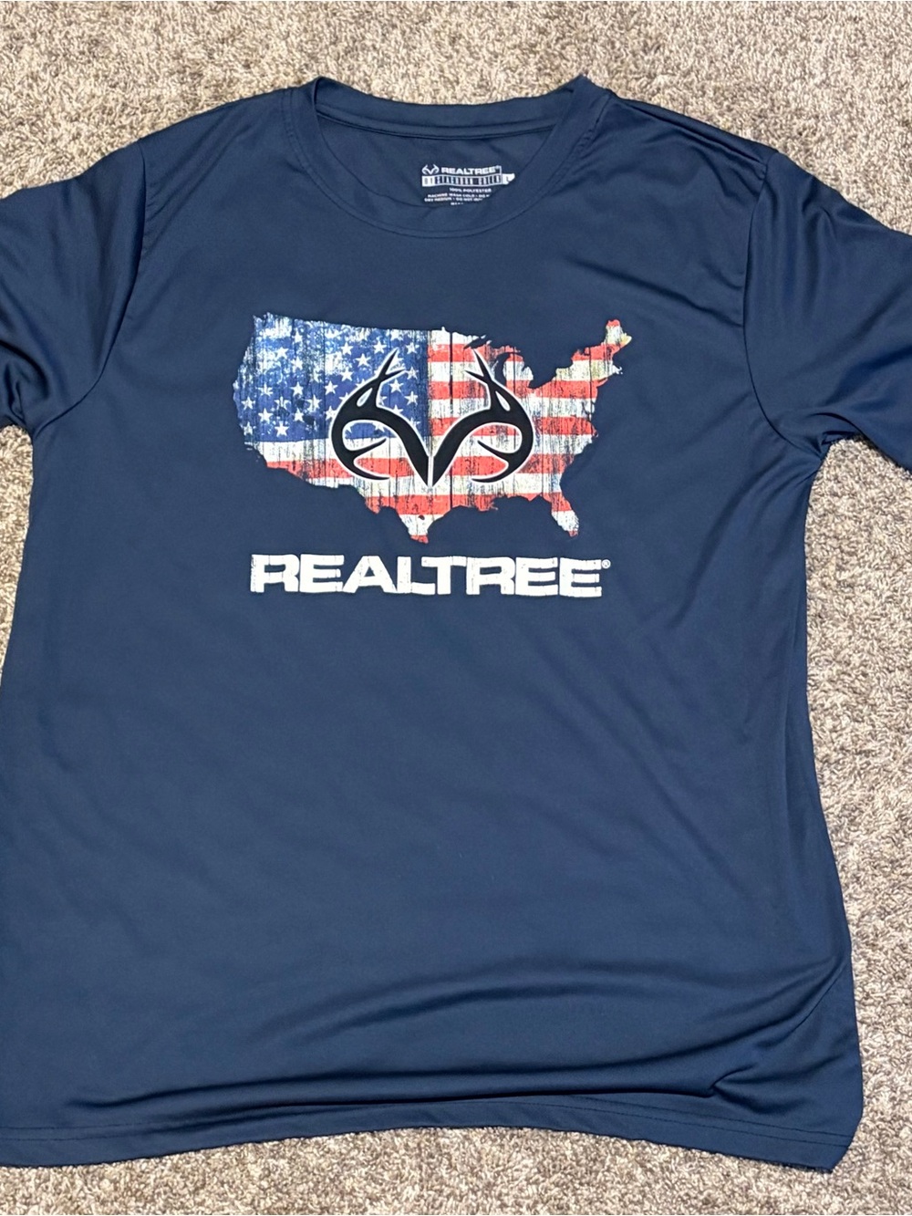 Realtree Navy Short Sleeve Performance Shirt with White Logo